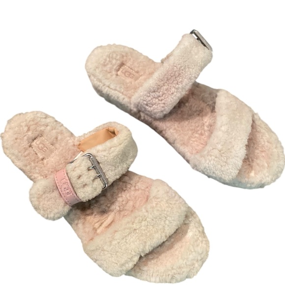 #170 UGG Fluffy Pink Ombre Sandals - Picture 1 of 10